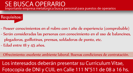 Metalurgica busca empleado