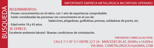 Metalurgica busca empleado