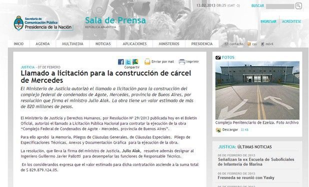 LLamado a licitación cárcel Agote