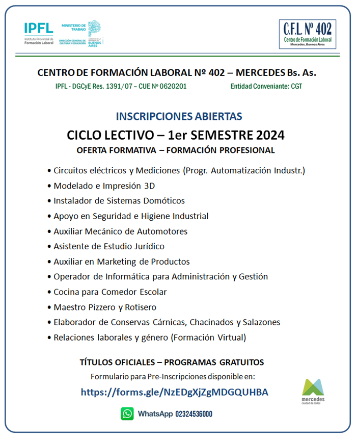 Centro de Formación Laboral N°402 - Mercedes