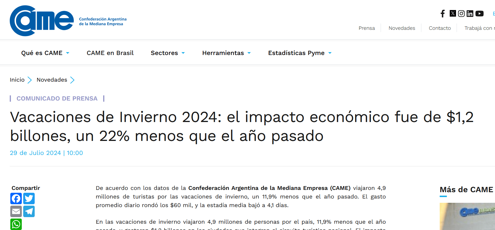 Cámara de Comercio preocupada por la caída de ventas y mal resultado de vacaciones