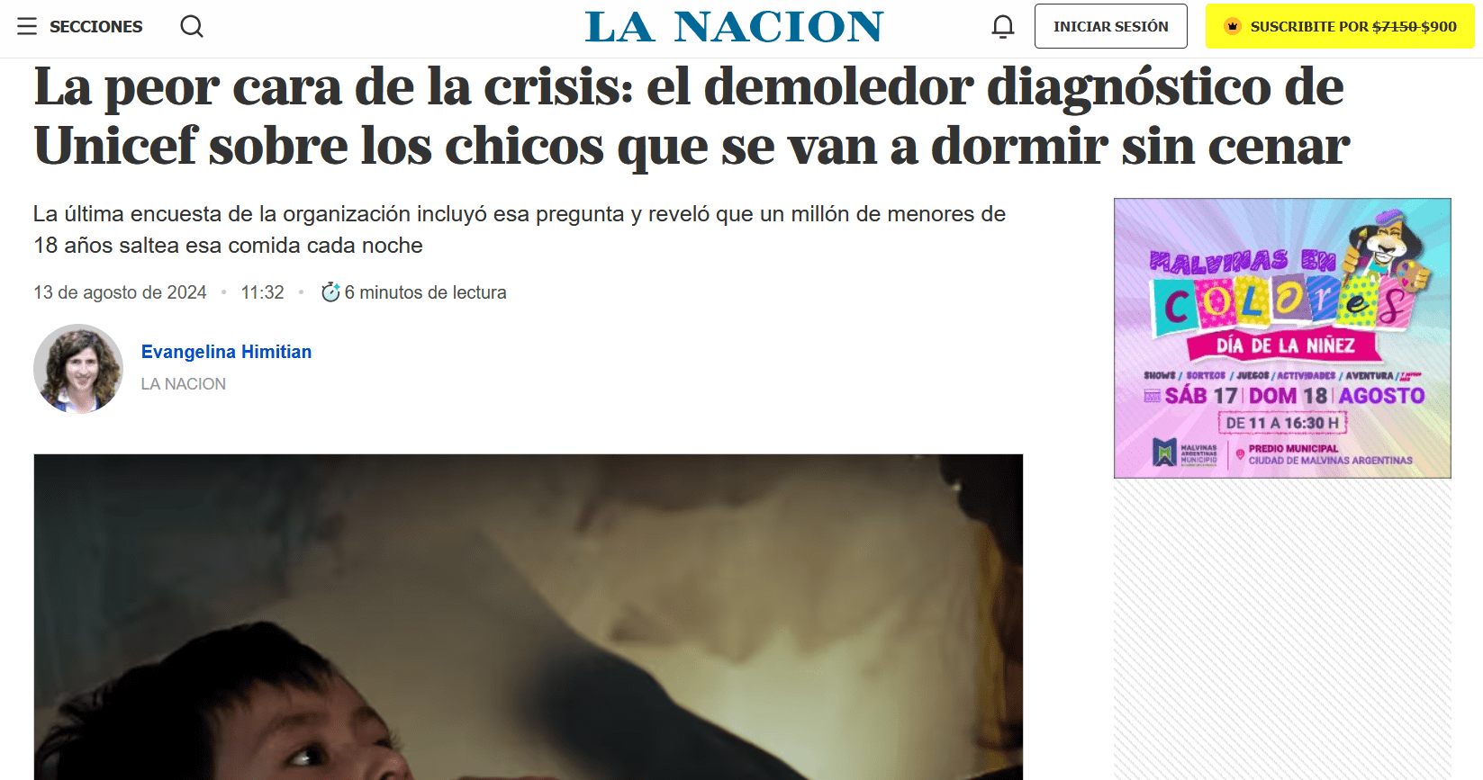 1 millón de niños se acuestan sin cenar en Argentina