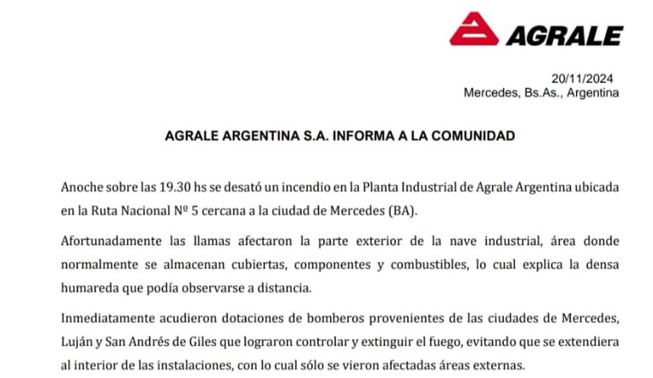 Comunicado oficial empresa Agrale