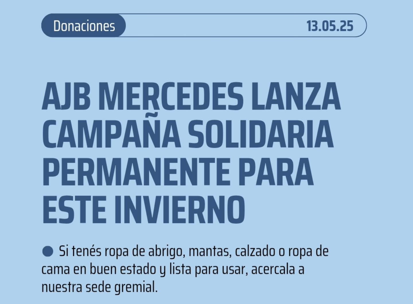 AJB Mercedes lanza campaña solidaria permanente para ayudar a quienes más lo necesitan