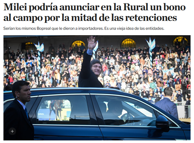 Milei dará bono millonario al campo, pero no aumenta jubilados y aporta al Garrahan