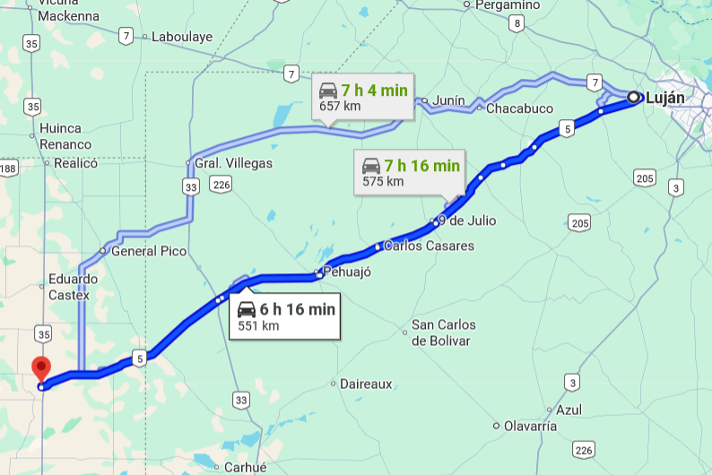 Mapa Ruta 5 a La Pampa