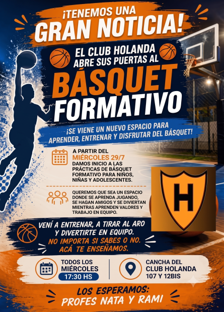 El Club Holanda suma una nueva propuesta: arranca el básquet formativo para chicos y adolescentes