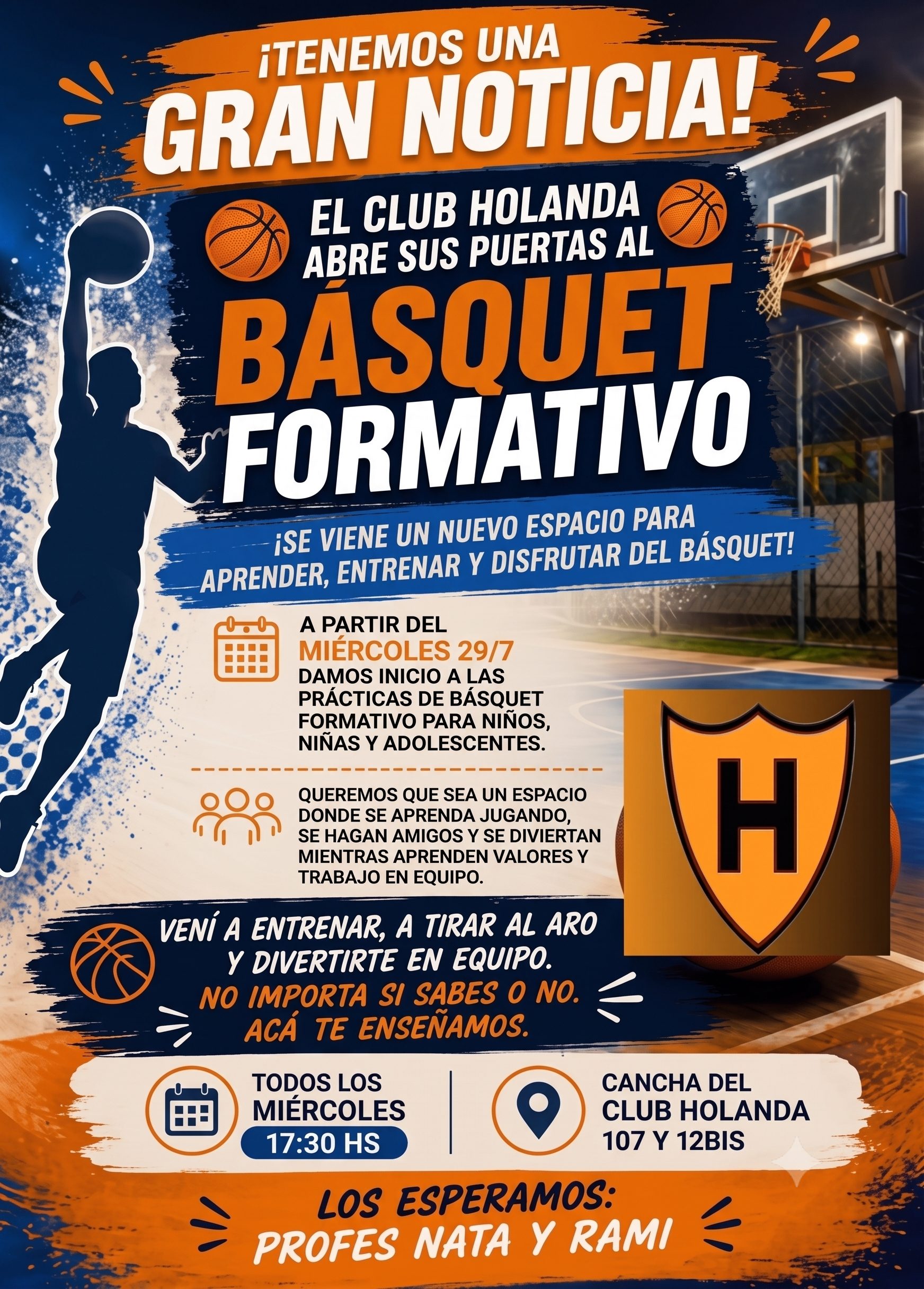El Club Holanda suma una nueva propuesta: arranca el básquet formativo para chicos y adolescentes